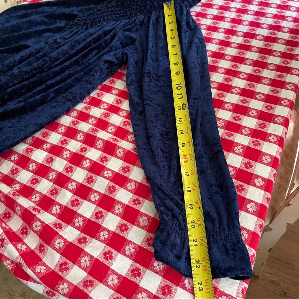 Plush Robe 1980s Zip front crushed Velour Royal Blue Maxi Housedress - Picture 10 of 16